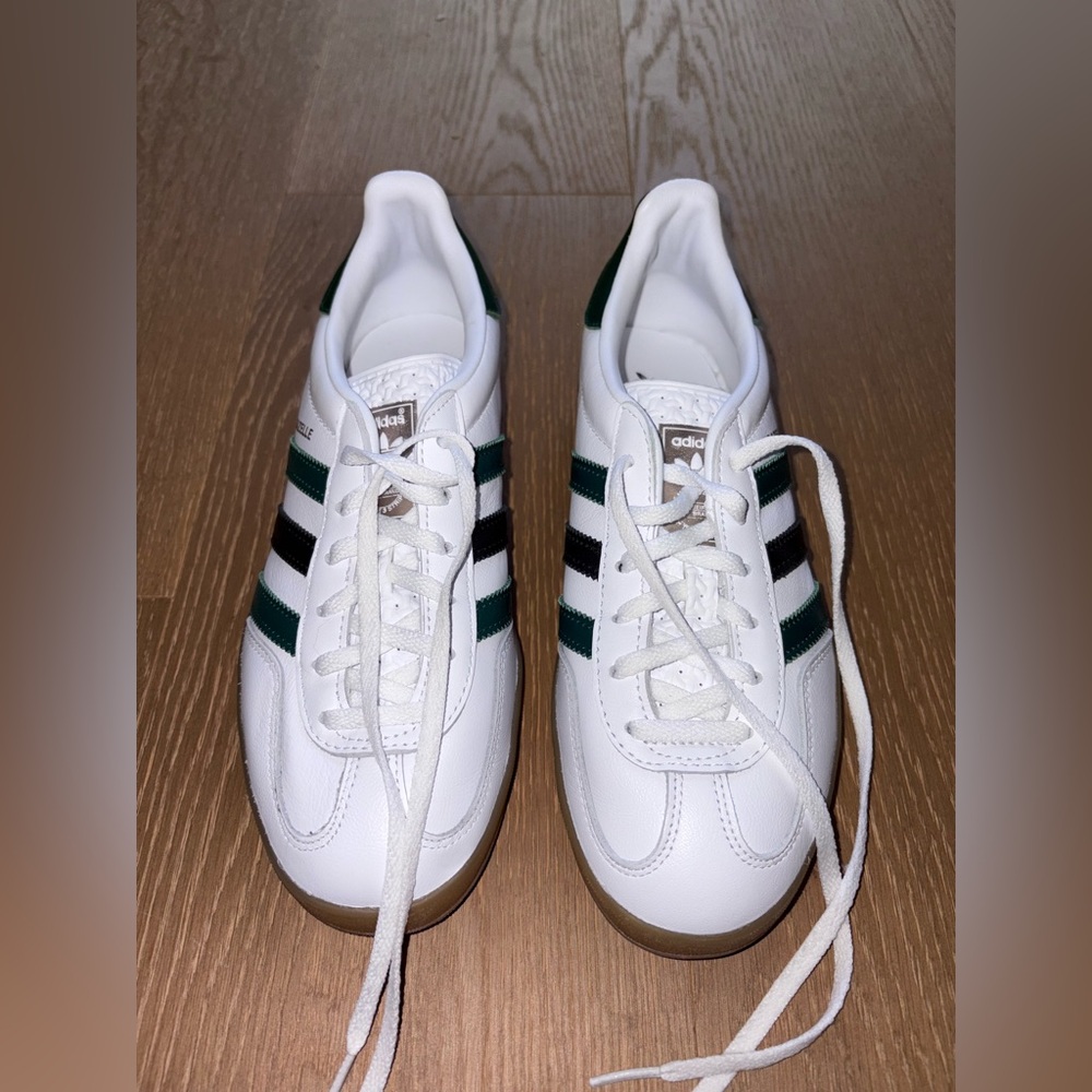 Women’s Adidas Gazelle White and Green Sneakers